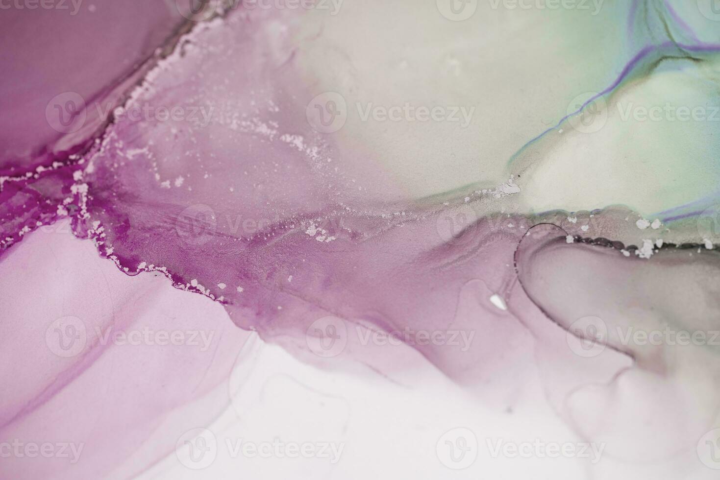 Painting created with alcohol ink. Soft smooth color transitions combined with clear gold and silver edges. Blue, pink, green abstract color combination. photo