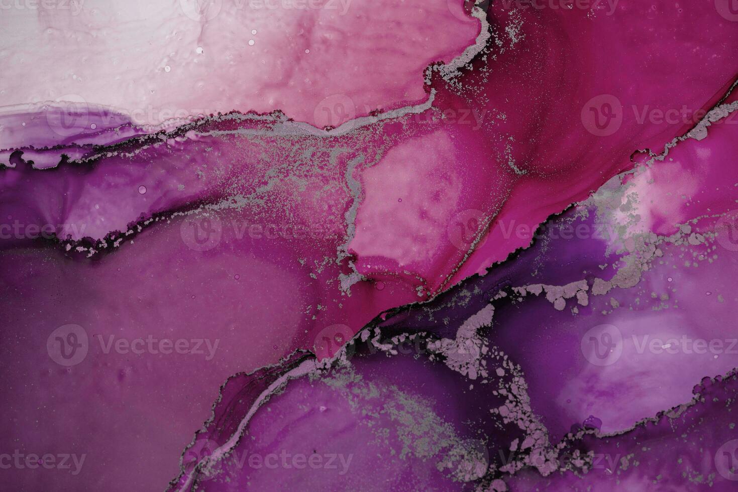 Painting created with alcohol ink. Soft smooth color transitions combined with clear gold and silver edges. Blue, pink, green abstract color combination. photo