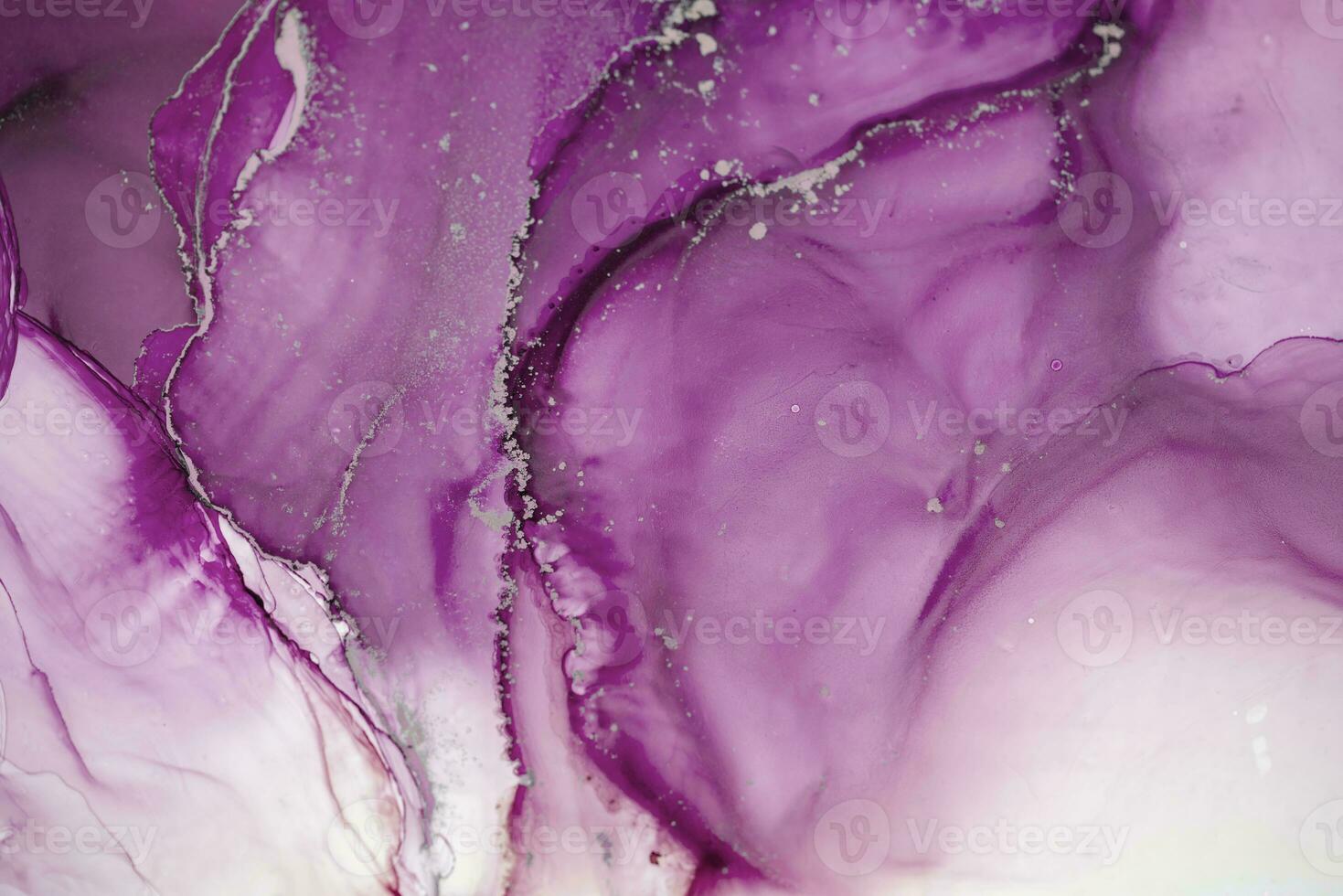 Painting created with alcohol ink. Soft smooth color transitions combined with clear gold and silver edges. Blue, pink, green abstract color combination. photo