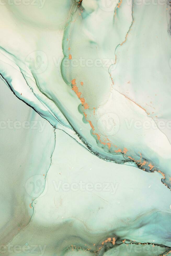 Painting created with alcohol ink. Soft smooth color transitions combined with clear gold and silver edges. Blue, pink, green abstract color combination. photo