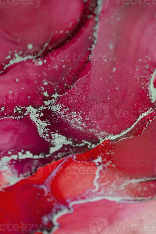 Painting created with alcohol ink. Soft smooth color transitions combined with clear gold and silver edges. Blue, pink, green abstract color combination. photo