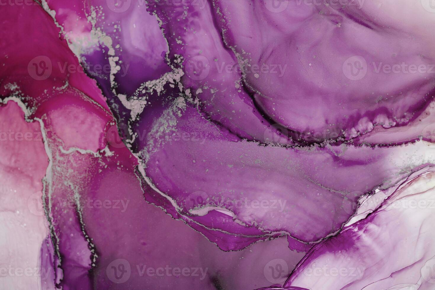 Painting created with alcohol ink. Soft smooth color transitions combined with clear gold and silver edges. Blue, pink, green abstract color combination. photo