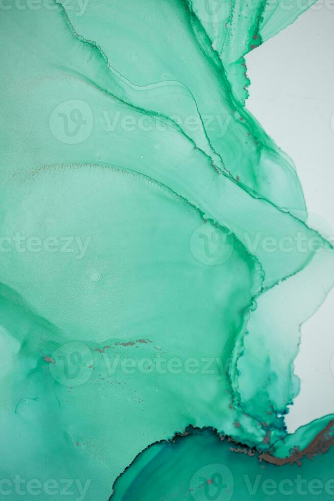 Painting created with alcohol ink. Soft smooth color transitions combined with clear gold and silver edges. Blue, pink, green abstract color combination. photo