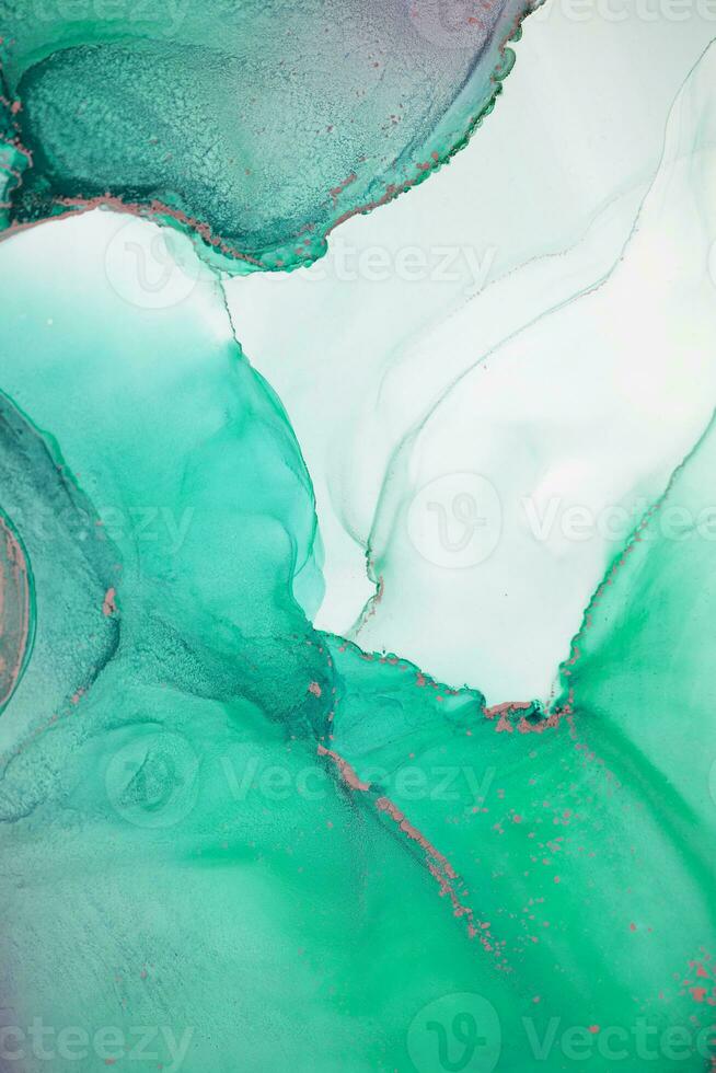 Painting created with alcohol ink. Soft smooth color transitions combined with clear gold and silver edges. Blue, pink, green abstract color combination. photo