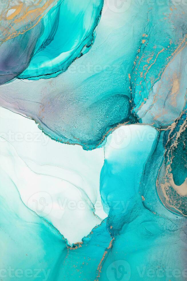 Painting created with alcohol ink. Soft smooth color transitions combined with clear gold and silver edges. Blue, pink, green abstract color combination. photo