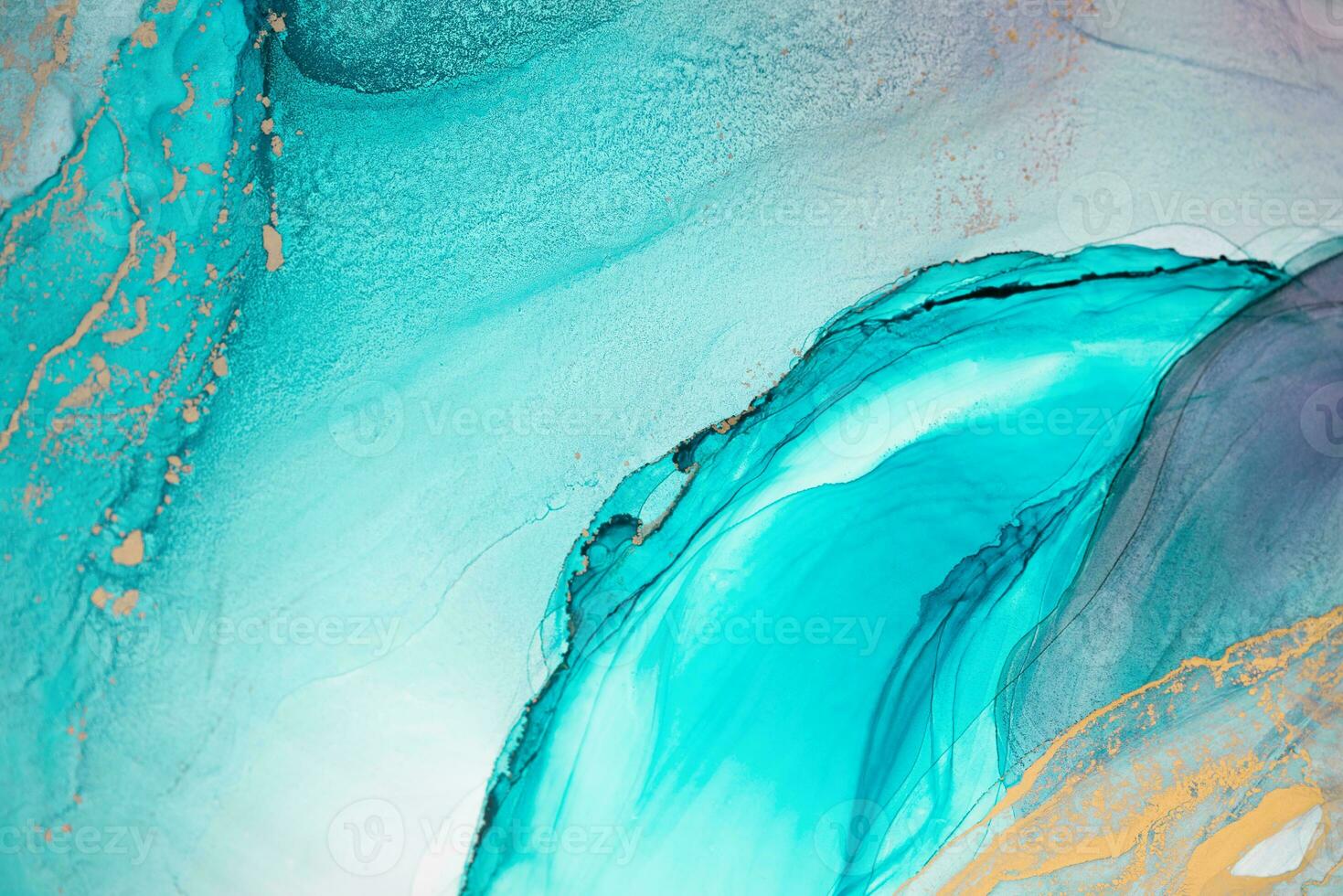 Painting created with alcohol ink. Soft smooth color transitions combined with clear gold and silver edges. Blue, pink, green abstract color combination. photo