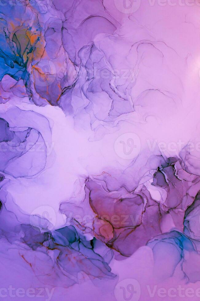 Abstract created using the technique of Alcohol ink. Macro photography of the smallest details of a panting. The panting shows how overflows of shades and colors of paint resemble space motifs. photo