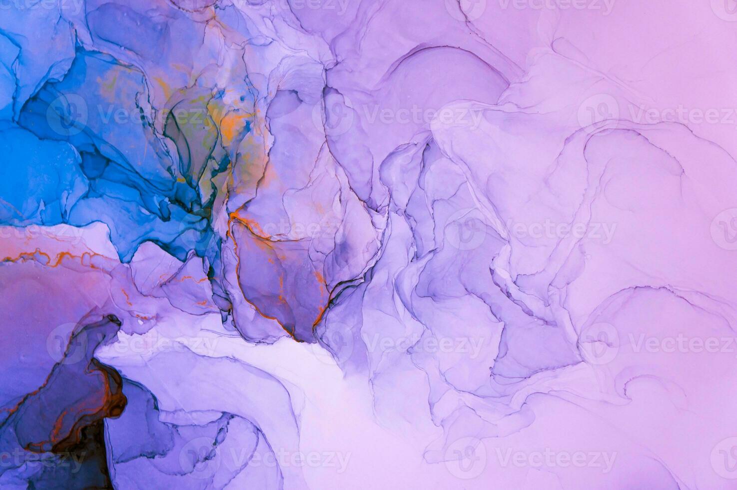 Abstract created using the technique of Alcohol ink. Macro photography of the smallest details of a panting. The panting shows how overflows of shades and colors of paint resemble space motifs. photo