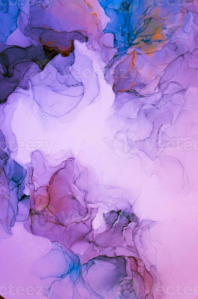 Abstract created using the technique of Alcohol ink. Macro photography of the smallest details of a panting. The panting shows how overflows of shades and colors of paint resemble space motifs. photo