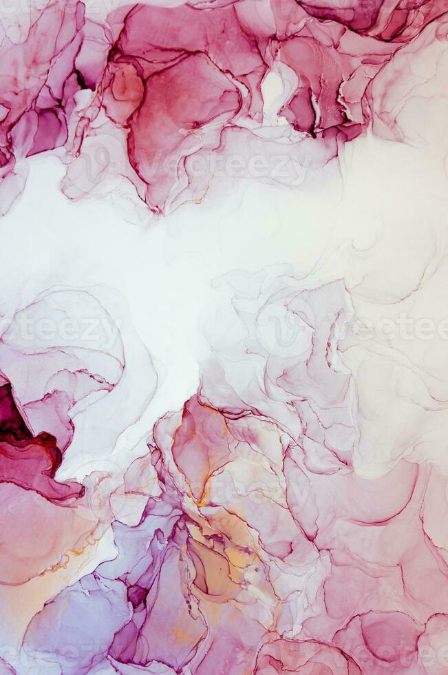 Abstract created using the technique of Alcohol ink. Macro photography of the smallest details of a panting. The panting shows how overflows of shades and colors of paint resemble space motifs. photo