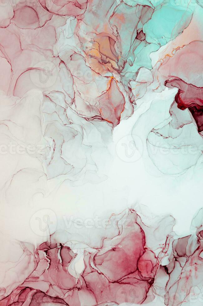 Abstract created using the technique of Alcohol ink. Macro photography of the smallest details of a panting. The panting shows how overflows of shades and colors of paint resemble space motifs. photo