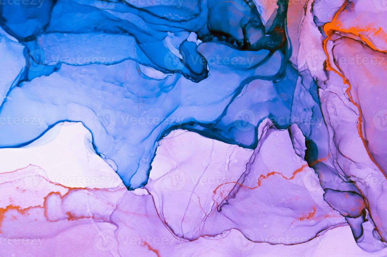 Abstract created using the technique of Alcohol ink. Macro photography of the smallest details of a panting. The panting shows how overflows of shades and colors of paint resemble space motifs. photo