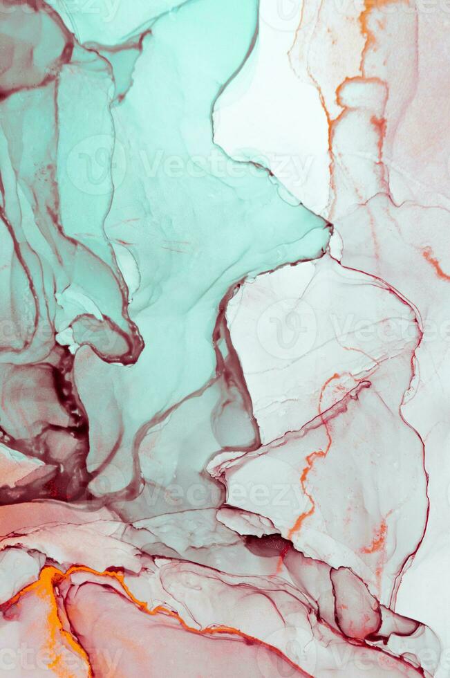 Abstract created using the technique of Alcohol ink. Macro photography of the smallest details of a panting. The panting shows how overflows of shades and colors of paint resemble space motifs. photo