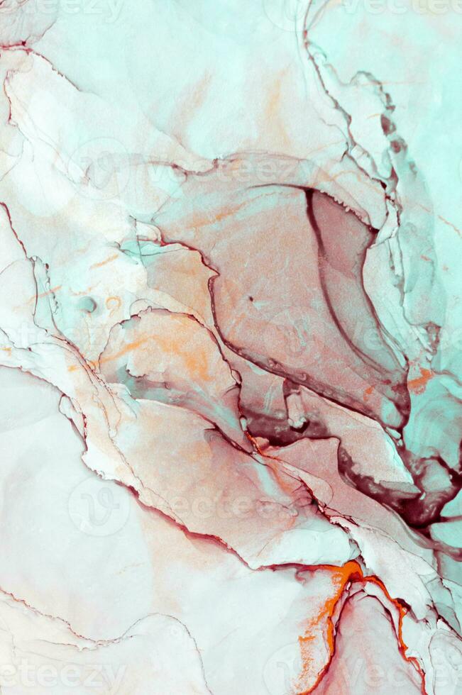 Abstract created using the technique of Alcohol ink. Macro photography of the smallest details of a panting. The panting shows how overflows of shades and colors of paint resemble space motifs. photo