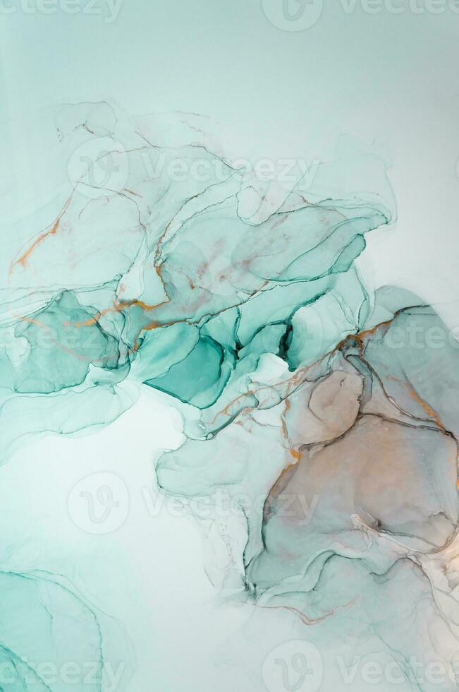 Abstract created using the technique of Alcohol ink. Macro photography of the smallest details of a panting. The panting shows how overflows of shades and colors of paint resemble space motifs. photo