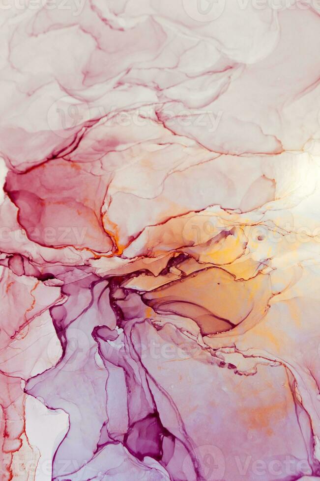 Abstract created using the technique of Alcohol ink. Macro photography of the smallest details of a panting. The panting shows how overflows of shades and colors of paint resemble space motifs. photo