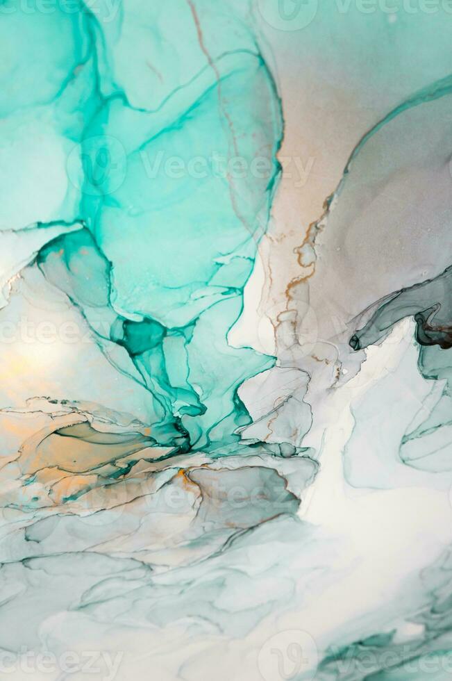 Abstract created using the technique of Alcohol ink. Macro photography of the smallest details of a panting. The panting shows how overflows of shades and colors of paint resemble space motifs. photo