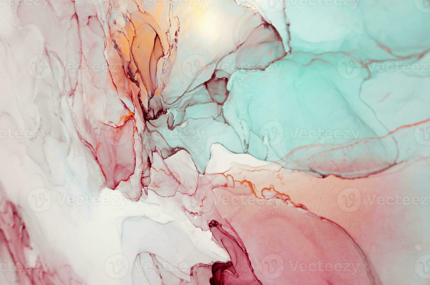 Abstract created using the technique of Alcohol ink. Macro photography of the smallest details of a panting. The panting shows how overflows of shades and colors of paint resemble space motifs. photo