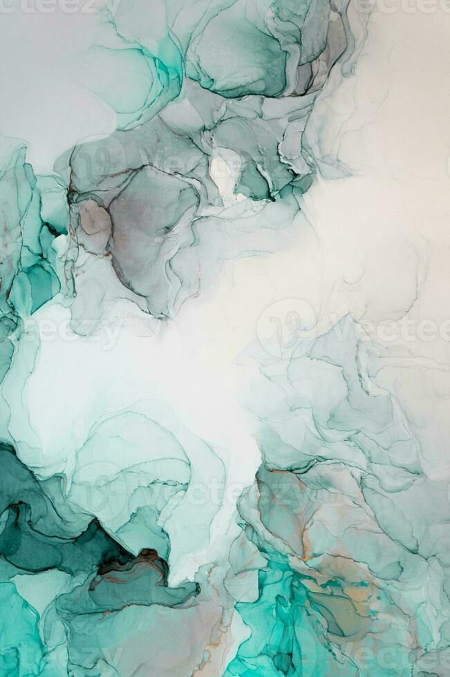 Abstract created using the technique of Alcohol ink. Macro photography of the smallest details of a panting. The panting shows how overflows of shades and colors of paint resemble space motifs. photo