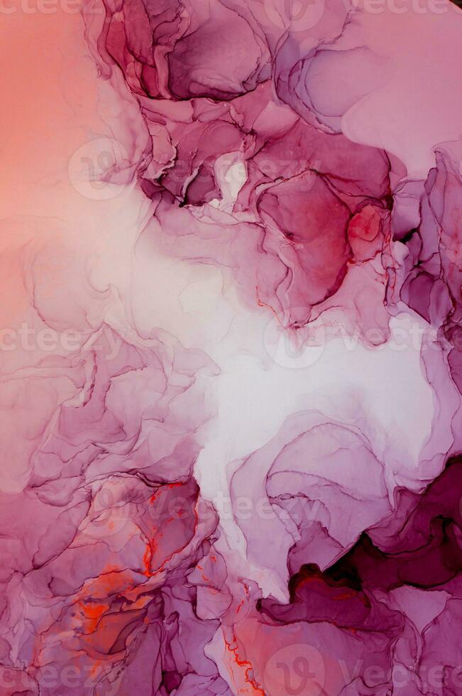 Abstract created using the technique of Alcohol ink. Macro photography of the smallest details of a panting. The panting shows how overflows of shades and colors of paint resemble space motifs. photo