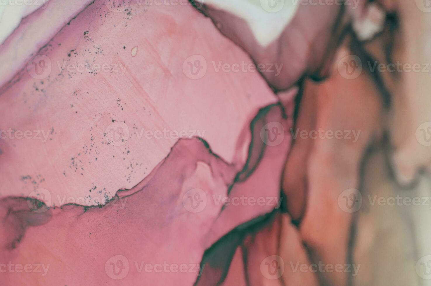 Alcohol ink wash texture on white paper background. Liquid paint flow. Transparent ethereal effect. Closeup of the painting. Highly-textured colorful abstract painting background. photo