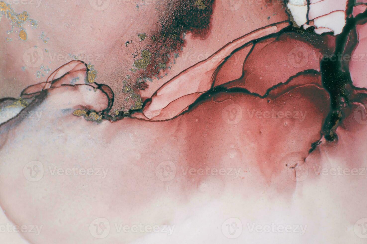 Alcohol ink wash texture on white paper background. Liquid paint flow. Transparent ethereal effect. Closeup of the painting. Highly-textured colorful abstract painting background. photo