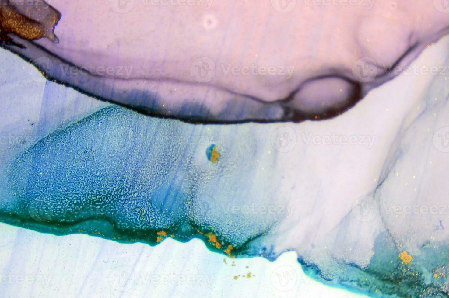 Alcohol ink wash texture on white paper background. Liquid paint flow. Transparent ethereal effect. Closeup of the painting. Highly-textured colorful abstract painting background. photo