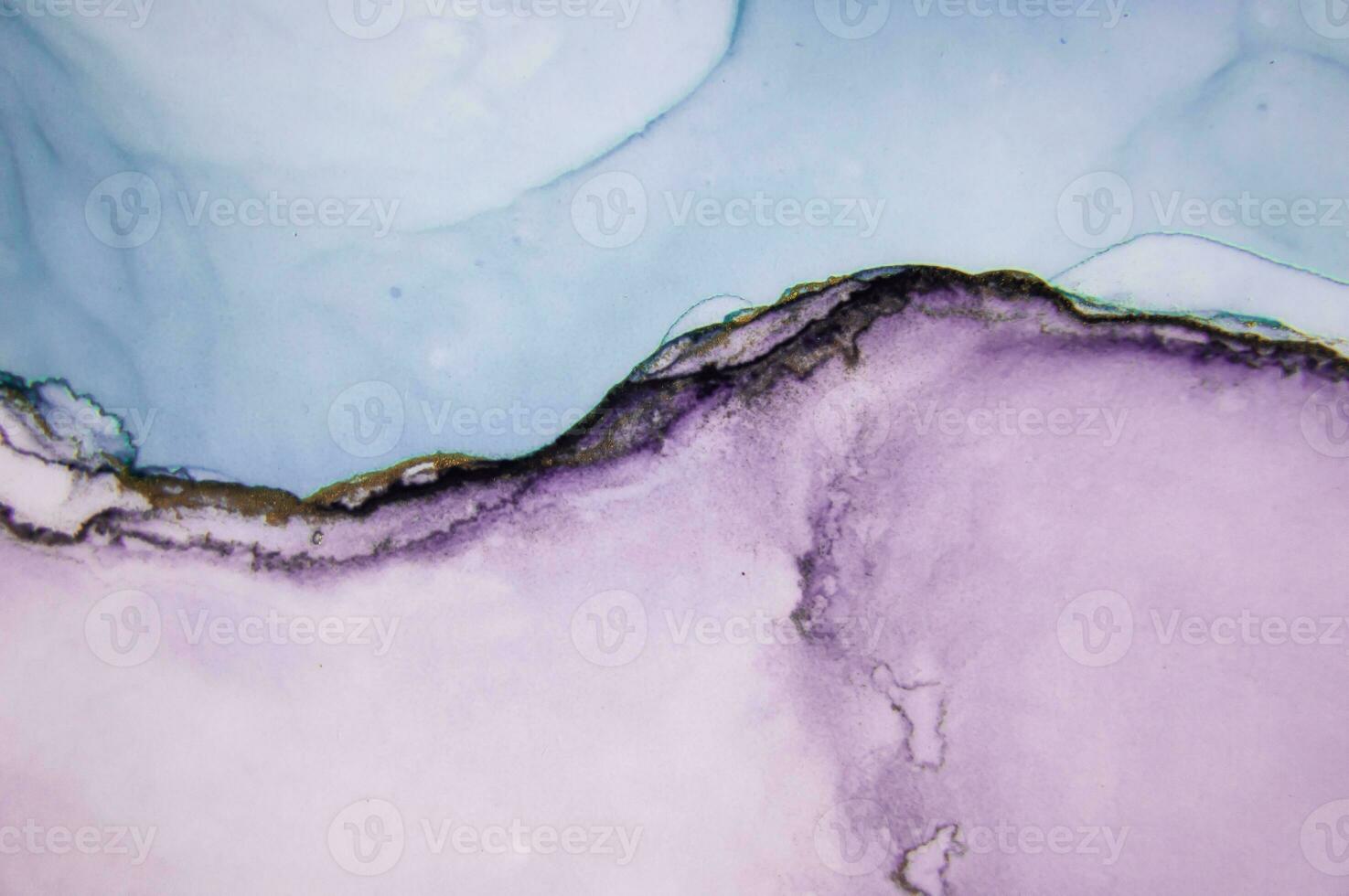 Painting created with alcohol ink. Soft smooth color transitions combined with clear gold and silver edges. Blue, pink, green abstract color combination. photo