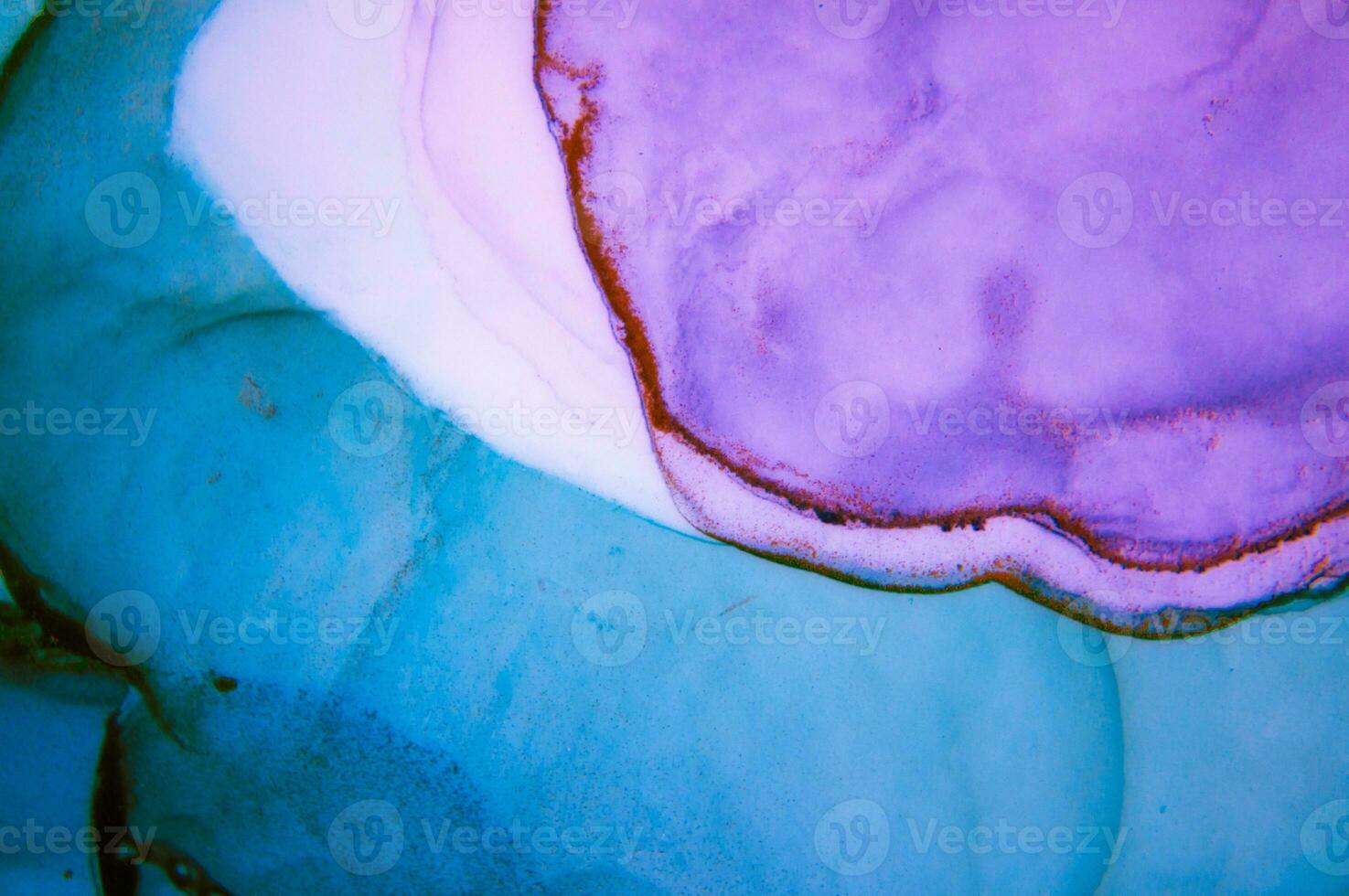 Painting created with alcohol ink. Soft smooth color transitions combined with clear gold and silver edges. Blue, pink, green abstract color combination. photo