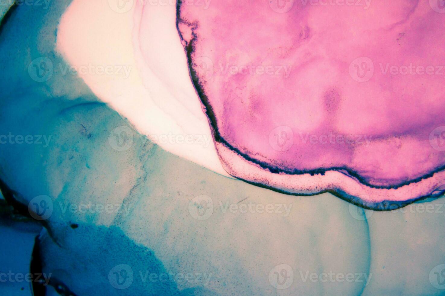 Painting created with alcohol ink. Soft smooth color transitions combined with clear gold and silver edges. Blue, pink, green abstract color combination. photo