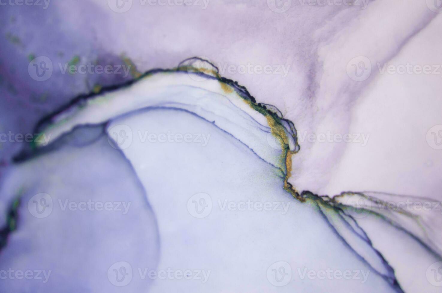 Painting created with alcohol ink. Soft smooth color transitions combined with clear gold and silver edges. Blue, pink, green abstract color combination. photo