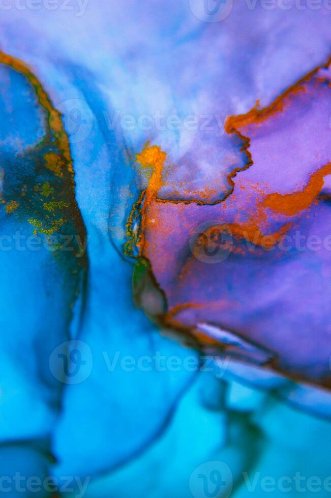 The picture is painted in alcohol ink. Abstraction will perfectly fit into a modern interior. Closeup of the painting. Colorful abstract painting background. photo