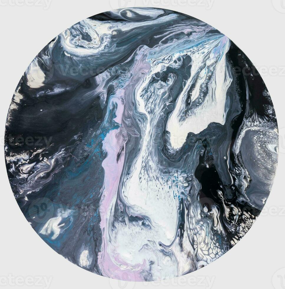 Abstract created using the technique of liquid acrylic. Macro photography of the smallest details of a picture. The picture shows how overflows of shades and colors of paint resemble space motifs. photo
