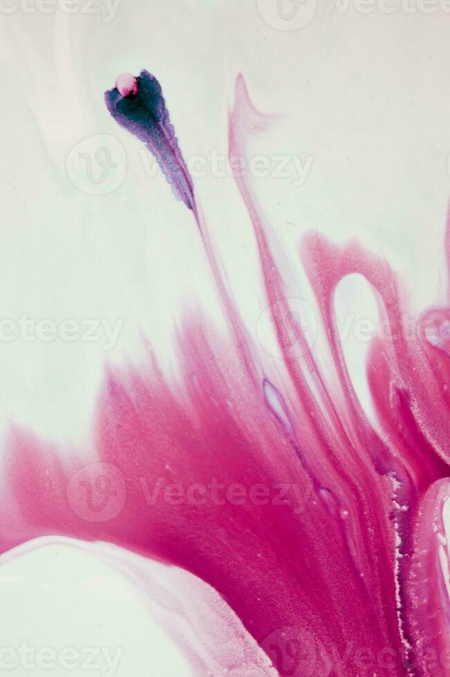 Abstract created using the technique of liquid acrylic. Macro photography of the smallest details of a panting. The panting shows how overflows of shades and colors of paint resemble space motifs. photo