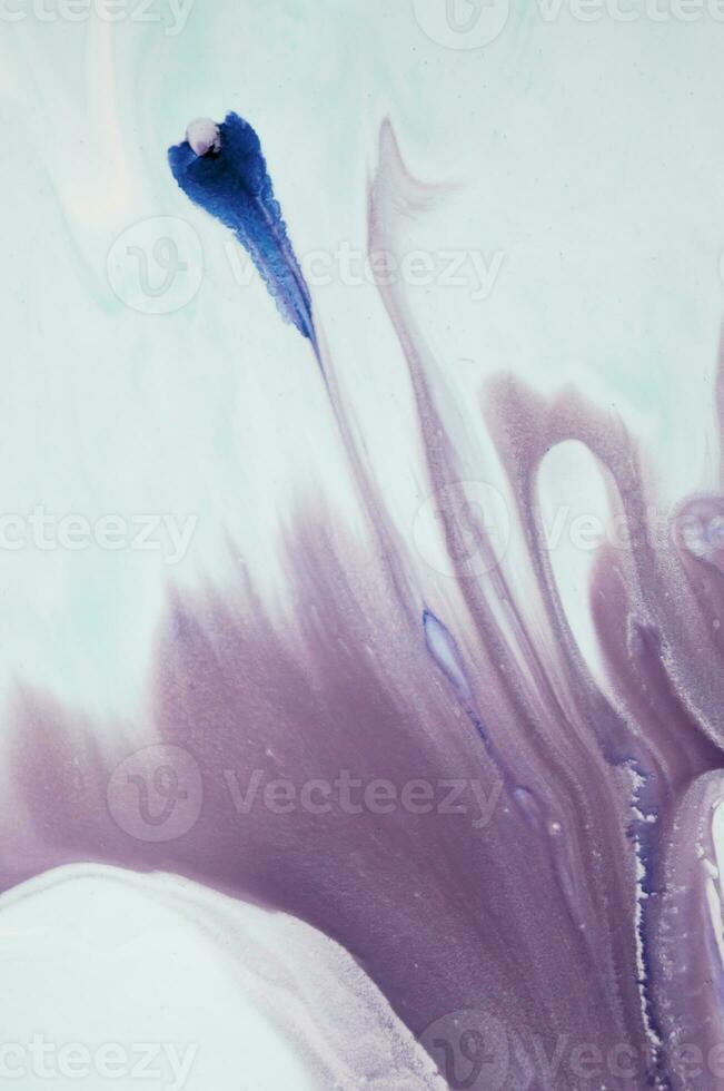 Abstract created using the technique of liquid acrylic. Macro photography of the smallest details of a panting. The panting shows how overflows of shades and colors of paint resemble space motifs. photo