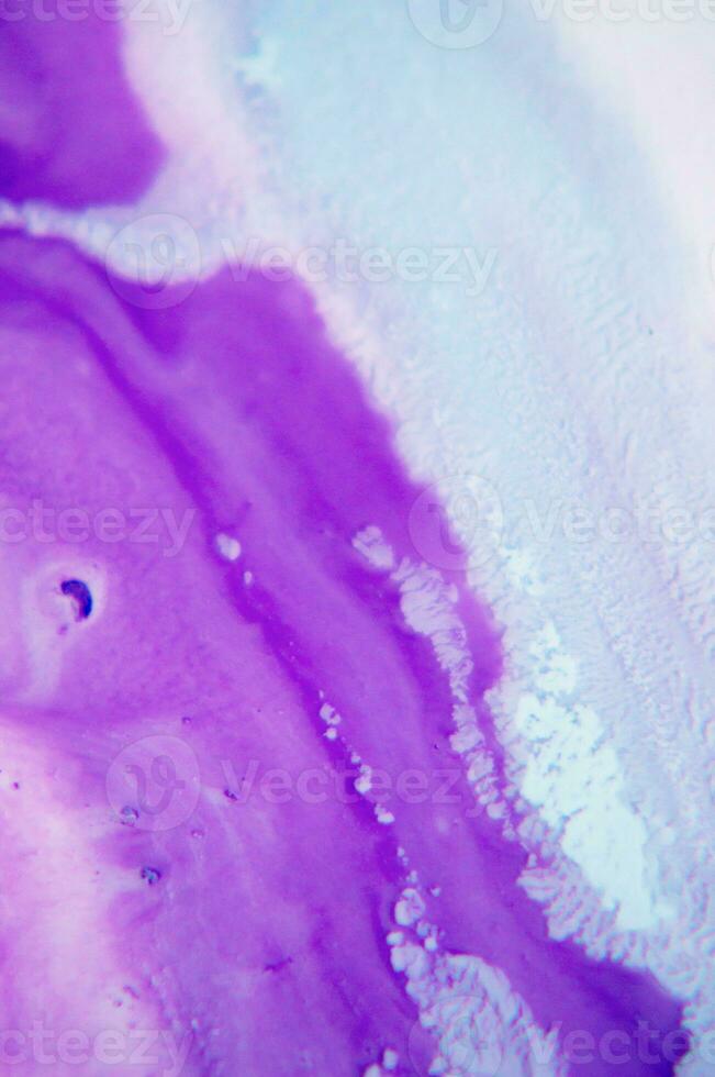 Abstract created using the technique of liquid acrylic. Macro photography of the smallest details of a panting. The panting shows how overflows of shades and colors of paint resemble space motifs. photo