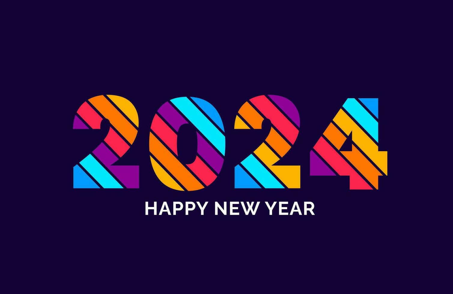 2024 Happy New Year colorful Text logo typography design concept. Xmas greetings with 2024 numbers in the form of colored stained glass. Art design template 2024. calligraphy Vector illustration.