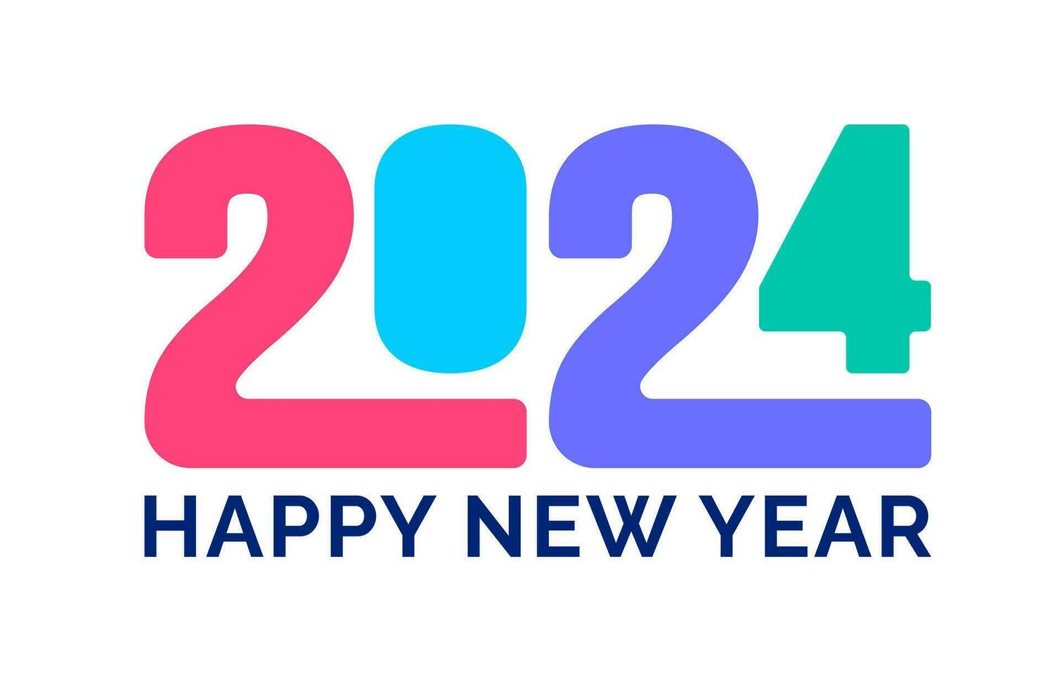 2024 Happy New Year colorful Text logo typography design concept. Xmas greetings with 2024 numbers in the form of colored stained glass. Art design template 2024. calligraphy Vector illustration.