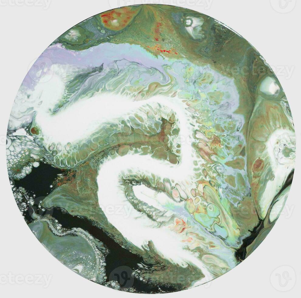 Abstract created using the technique of liquid acrylic. Macro photography of the smallest details of a picture. The picture shows how overflows of shades and colors of paint resemble space motifs. photo