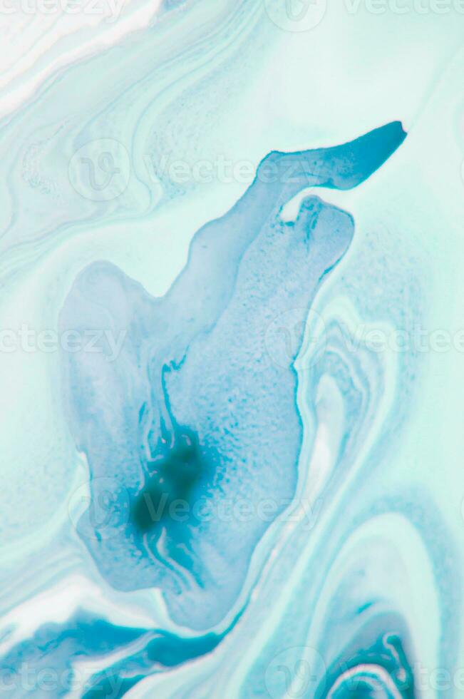 Abstract created using the technique of liquid acrylic. Macro photography of the smallest details of a panting. The panting shows how overflows of shades and colors of paint resemble space motifs. photo
