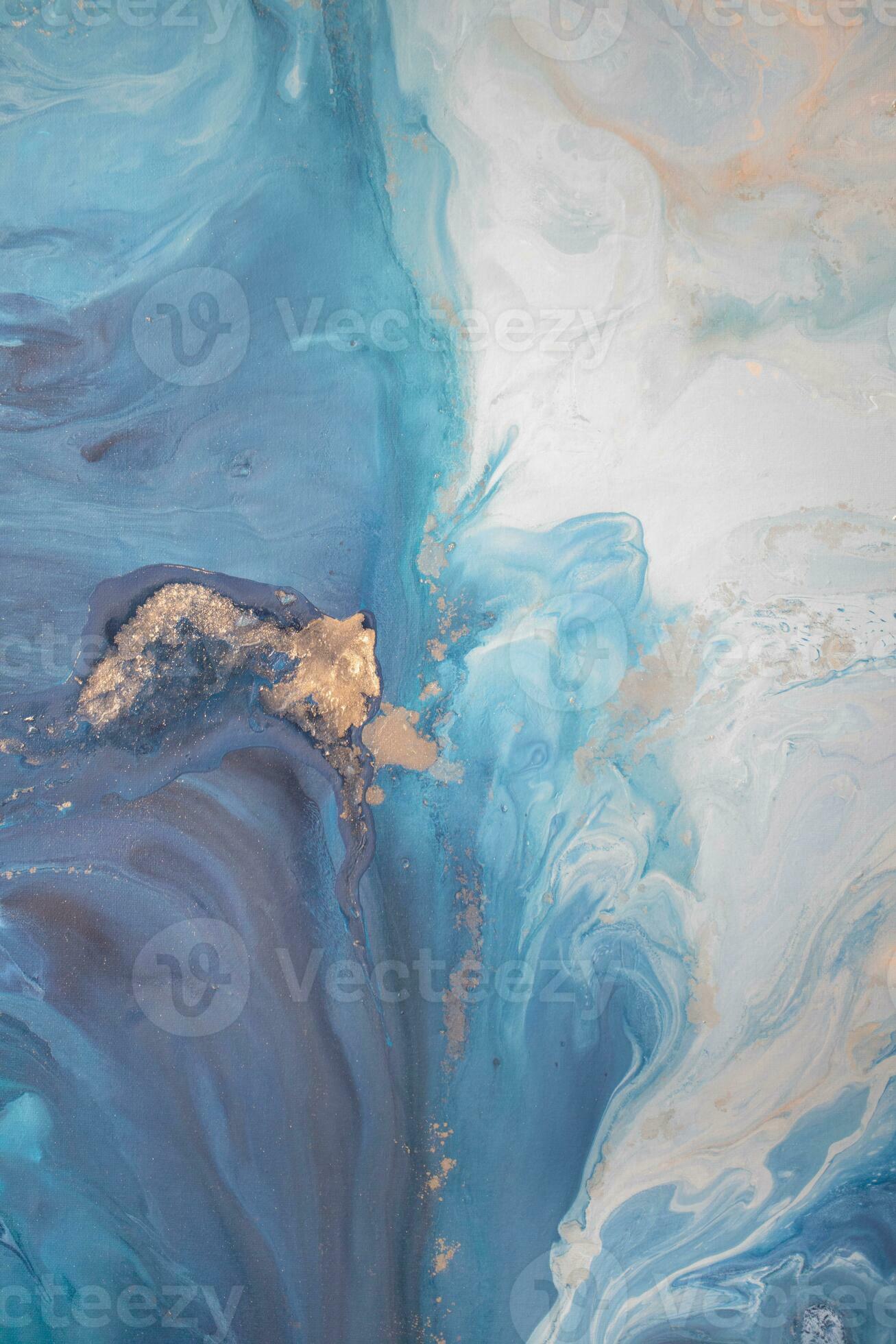 Marble and liquid abstract background with oil painting, blue and