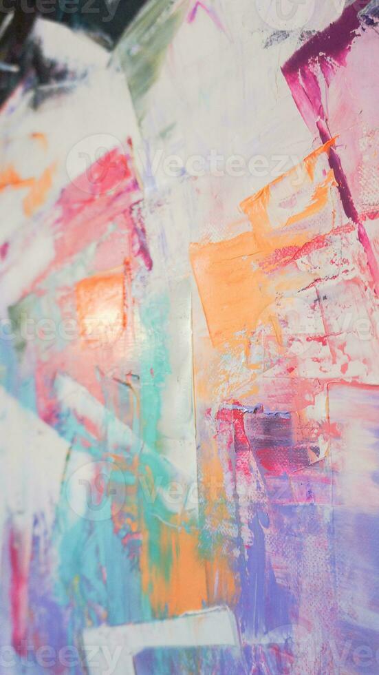 Fragment. Multicolored texture painting. Abstract art background. Oil on canvas. Rough brushstrokes of paint. Closeup of a painting by oil and palette knife. Highly-textured, high quality details. photo