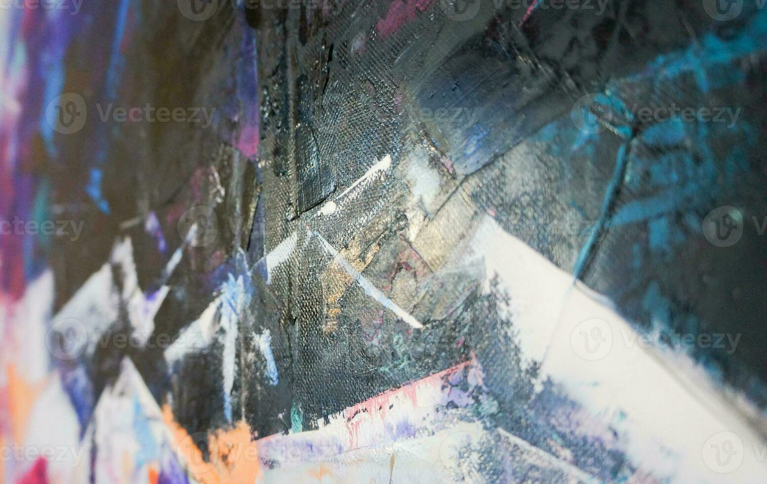Fragment. Multicolored texture painting. Abstract art background. Oil on canvas. Rough brushstrokes of paint. Closeup of a painting by oil and palette knife. Highly-textured, high quality details. photo