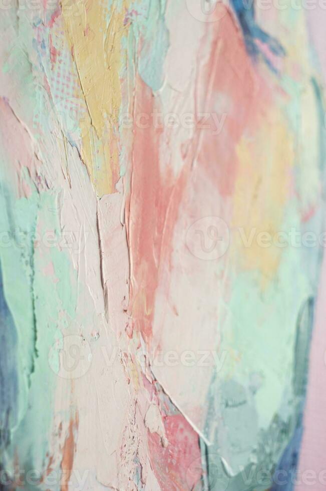 Fragment of multicolored texture painting. Abstract art background. oil on canvas. Rough brushstrokes of paint. Closeup of a painting by oil and palette knife. Highly-textured, high quality details. photo