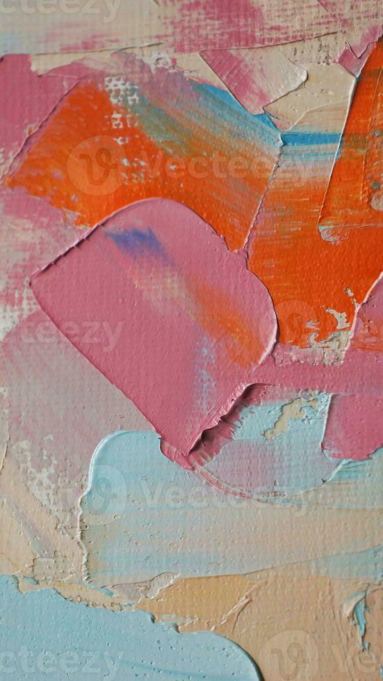 Fragment. Multicolored texture painting. Abstract art background. oil on canvas. Rough brushstrokes of paint. Closeup of a painting by oil and palette knife. Highly-textured, high quality details. photo
