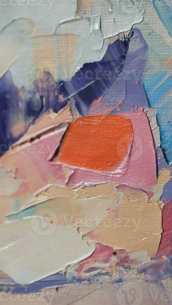 Fragment. Multicolored texture painting. Abstract art background. oil on canvas. Rough brushstrokes of paint. Closeup of a painting by oil and palette knife. Highly-textured, high quality details. photo