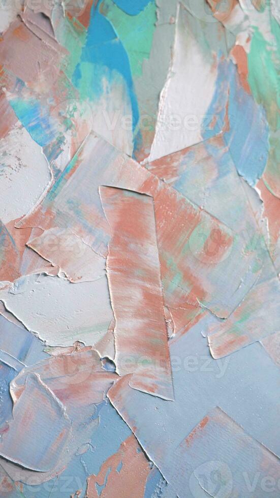 Fragment. Multicolored texture painting. Abstract art background. oil on canvas. Rough brushstrokes of paint. Closeup of a painting by oil and palette knife. Highly-textured, high quality details. photo