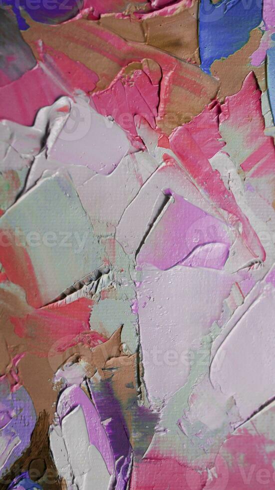 Fragment. Multicolored texture painting. Abstract art background. oil on canvas. Rough brushstrokes of paint. Closeup of a painting by oil and palette knife. Highly-textured, high quality details. photo