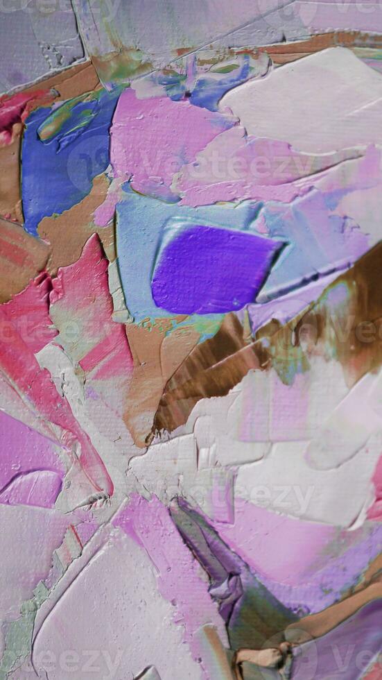 Fragment. Multicolored texture painting. Abstract art background. oil on canvas. Rough brushstrokes of paint. Closeup of a painting by oil and palette knife. Highly-textured, high quality details. photo