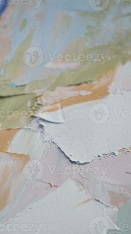 Fragment. Multicolored texture painting. Abstract art background. oil on canvas. Rough brushstrokes of paint. Closeup of a painting by oil and palette knife. Highly-textured, high quality details. photo
